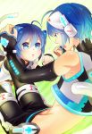  blue_eyes blue_hair cat_ears cat_tail detached_sleeves genderswap headphones kaiko kaito neko_cyber project_diva project_diva_2nd short_hair sunday31 tail vocaloid 