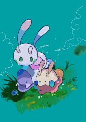  alternate_color animal_focus goomy grass green_eyes highres mendako_(tyatyaumai29) no_humans pokemon pokemon_(creature) pokemon_focus rain shell shiny_pokemon sliggoo slug solid_circle_eyes 