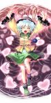  :d \o/ ^_^ arms_up bobby_socks closed_eyes danmaku happy hat heart heart_of_string katahira_masashi komeiji_koishi loafers open_mouth outstretched_arms shoes short_hair silver_hair skirt smile socks solo touhou 