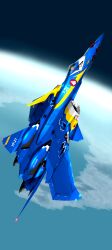  1boy absurdres canards canopy_(aircraft) character_name commentary guld_goa_bowman highres in_orbit incredibly_absurdres kimuwaipu macross macross_plus mecha_pilot_suit pilot planet roundel science_fiction u.n._spacy variable_fighter yf-21 