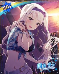 bikini character_name grey_hair idolmaster_million_live!_theater_days long_hair red_eyes shijou_takane smile