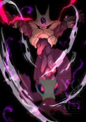  1boy alien aura black_background colored_skin cooler_(dragon_ball) dragon_ball dragon_ball_z electricity full_body glowing glowing_eyes highres male_focus purple_skin simple_background solo stktik09060906 violet_eyes watermark 