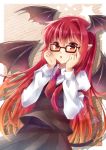  :o absurdres bat_wings bespectacled demon_tail glasses gradient_hair head_wings highres koakuma mauve multicolored_hair necktie orange_hair pointy_ears red_eyes red_hair redhead solo tail the_embodiment_of_scarlet_devil touhou wings 