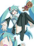  :d aqua_eyes aqua_hair boots bowtie detached_sleeves hachune_miku hatsune_miku headset long_hair necktie open_mouth simple_background skirt smile stuffed_animal stuffed_toy teddy_bear thigh-highs thigh_boots thighhighs twintails very_long_hair vocaloid 