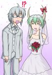  couple dress ex-keine horn_ribbon horns kamishirasawa_keine morichika_rinnosuke ribbon tears touhou tsukimi_(ryouiki_ridatsu) tukimi wedding wedding_dress wiping_tears 