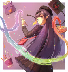  1girl absurdres ao-chan_(ninomae_ina&#039;nis) black_dress dress highres holding holding_paint_palette holding_paintbrush hololive hololive_english long_hair ninomae_ina&#039;nis ninomae_ina&#039;nis_(casual) official_alternate_costume paint_palette paintbrush purple_hair smile solo takodachi_(ninomae_ina&#039;nis) user_dwfx8458 very_long_hair violet_eyes virtual_youtuber 