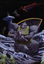 3boys absurdres army artist_request asteroid astronaut beam_rifle cannon control_tower debris energy_gun fleet gelgoog gun gundam gundam_perfect_file gwazine helmet highres machine_gun machinery magazine_scan mecha mecha_pilot_suit mobile_suit mobile_suit_gundam multiple_boys official_art one-eyed radio_antenna robot rock scan scene_reference science_fiction scope shield soldier space_habitat space_helmet spacecraft spacesuit traditional_media weapon window zaku_i zeon zero_gravity 