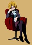  blonde_hair blue_eyes chair glasses highres original pantyhose short_hair sitting solo yukinoserizawa 