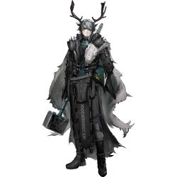  1boy animal_ears antlers aqua_eyes aqua_hair arknights black_boots black_jacket black_pants black_theme boots closed_mouth eikthyrnir_(arknights) full_body hair_over_one_eye hammer holding holding_hammer holding_weapon horns jacket long_sleeves male_focus official_art one_eye_covered pants pelvic_curtain scar scar_across_eye scar_on_face short_hair_with_long_locks simple_background solo standing tachi-e third-party_source transparent_background war_hammer weapon 