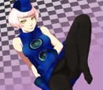  black_legwear black_panties black_pantyhose breasts elizabeth elizabeth_(persona) feet gloves hat leg_lift panties panties_under_pantyhose pantyhose persona persona_3 pink_hair short_hair smirk solo ultra00 underwear yellow_eyes 