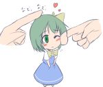  blush bow chibi daiyousei edamame_(barium) green_eyes green_hair hair_bow heart mima_no_kyuuden minigirl petting short_hair side_ponytail solo tears touhou wavy_mouth wink 