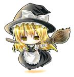  bow braid broom chibi dress flying hat head_rest kagami_leo kirisame_marisa solo touhou witch witch_hat yellow_eyes 