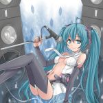  ahoge aqua_eyes aqua_hair bad_id bridal_gauntlets hatsune_miku hatsune_miku_(append) long_hair microphone microphone_stand miku_append necktie smile solo speaker thigh-highs thighhighs twintails very_long_hair vocaloid vocaloid_append 