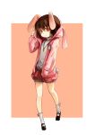 alternate_costume animal_ears brown_hair bunny_ears carrot contemporary footwear hand_in_pocket hoodie inaba_tewi jewelry mary_janes necklace pink red_eyes shoes shomon short_hair socks solo touhou 