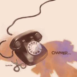  antique_phone archived_source artist_name cut_cord english_commentary english_text lowres object_focus original pale_color phone rotary_phone ruby-ko scissors shadow simple_background tanaka_kunihiko yellow_background 