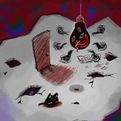  blood cat door light_bulb mewo no_humans omori sketchbook something_(omori) sun_iiinu 