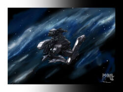  black_border blue_background border caldari_state_(eve_online) clouds commentary cruiser_(eve_online) english_commentary eve_online glowing gradient_border highres military_vehicle moa_(eve_online) nebula no_humans novafox outdoors redesign science_fiction space spacecraft star_(sky) starry_sky_background two-tone_border vehicle_focus white_border 