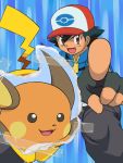  1boy black_hair cafe_(chuu_no_ouchi) gloves hat pikachu pokemon pokemon_(anime) pokemon_(creature) raichu satoshi_(pokemon) 