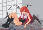  adapted_costume bat_wings boots demon_tail head_wings highres koakuma long_hair pinzu red_eyes red_hair redhead solo tail the_embodiment_of_scarlet_devil touhou wings 