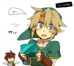  2boys angel blue_eyes brown_hair earrings electronic_entertainment_expo elf gloves hat jewelry kid_icarus link multiple_boys nintendo nintendo_3ds pit pit_(kid_icarus) pointy_ears smile super_smash_bros. super_smash_bros_brawl the_legend_of_zelda translation_request twilight_princess wings 