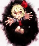  blonde_hair darkness face fangs foreshortening goichi hair_ribbon hands open_mouth outstretched_arms outstretched_hand red_eyes ribbon rumia short_hair solo the_embodiment_of_scarlet_devil touhou youkai 
