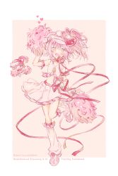  2girls :d amulet_heart arm_garter artist_name blush border cheerleader chibi chibi_inset commentary_request crop_top frilled_shirt frilled_socks frills hair_ornament heart heart_hair_ornament holding holding_pom_poms jewelry kneehighs looking_at_viewer midriff miniskirt multiple_girls navel neck_ribbon necklace open_mouth outside_border pink_hair pink_shoes pink_skirt pom_pom_(cheerleading) ponytail red_ribbon ribbon ryokuno_green shirt shoes short_hair shugo_chara! skirt smile sneakers socks standing standing_on_one_leg swept_bangs visor_cap watermark white_border white_shirt white_socks yellow_background yellow_eyes 