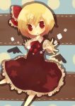  bad_id black_dress blonde_hair dress hair_ribbon kusa outstretched_arms red_eyes ribbon rumia short_hair solo the_embodiment_of_scarlet_devil touhou youkai 