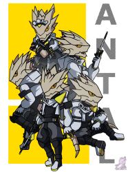  1boy antal_(arknights) arknights arknights:_endfield artist_logo character_name chibi chibi_only closed_mouth colored_sclera enfys_ellezard english_commentary furry furry_male highres holding holding_wand lizard_tail logo looking_at_viewer maid_headdress male_focus multiple_views open_mouth reptile_boy slit_pupils tail wand yellow_sclera 