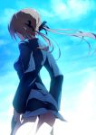  from_behind garuku gertrud_barkhorn hair_ribbon long_hair ribbon sky solo strike_witches twintails 