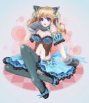  blonde_hair blue_eyes blush bow cat_ears checkered checkered_floor fantasy_earth_zero gloves navel open_mouth shoes sitting skirt thigh-highs thighhighs tmg twintails 