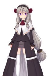  1girl ascot black_dress capelet closed_mouth dress expressionless flower full_body game_cg grey_hair hair_between_eyes hair_flower hair_ornament hairband kourin_tenshi_en_ciel_rena kura_(en_ciel_rena) large_variant_set long_hair long_sleeves looking_at_viewer low-tied_long_hair non-web_source official_art rose saitou_natsuki shoes skirt solo standing suhamaya tachi-e thigh-highs transparent_background variant_set very_long_hair violet_eyes white_capelet white_thighhighs zettai_ryouiki 