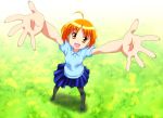  diesel-turbo fingernails foreshortening from_above grass oniichan_no_koto_nanka_zenzen_suki_janain_dakara_ne!! orange_eyes orange_hair pantyhose reaching reaching_out skirt takanashi_nao 