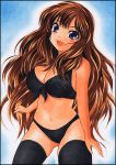  blue_eyes brown_hair front-tie_top long_hair marker_(medium) navel original pastel_(medium) solo swimsuit thigh-highs thighhighs traditional_media very_long_hair yadokari_genpachirou 