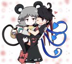  2girls aho ahoge animal_ears asymmetrical_wings basket black_hair black_legwear black_thighhighs blush bow carrying dress grey_hair heart houjuu_nue mary_janes mouse mouse_ears mouse_tail multiple_girls nazrin princess_carry red_eyes shoes smile tail thigh-highs thighhighs touhou wings wink 