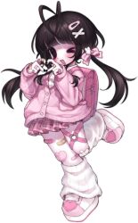  &gt;_o 1girl antenna_hair backpack bag bandaid bandaid_on_finger bandaid_on_hand bandaid_on_thigh blunt_bangs blush borrowed_character bow brown_hair buttons cardigan commission dot_nose empty_eyes four-finger_heart_hands full_body hair_bow hair_ornament hairclip hands_up happy heart heart-shaped_bandaid heart_button heart_hands highres knee_up leg_warmers long_hair long_sleeves looking_at_viewer miniskirt one_eye_closed open_mouth original pale_skin pink_bag pink_bow pink_cardigan pink_skirt plaid_clothes plaid_skirt platform_shoes pleated_skirt pocket randoseru red_eyes second-party_source shirt shoes simple_background skirt solo standing standing_on_one_leg strawbunimilk tachi-e transparent_background twintails white_leg_warmers white_shirt white_shoes x_hair_ornament yami_kawaii 