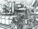  bad_id city copyright_request crane futuristic machine mechanical megastructure monochrome no_humans scenery science_fiction scifi sketch 