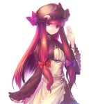 alternate_color alternate_costume alternate_hair_color apron bow capelet crescent crescent_moon dress hair_bow hands hat long_hair moon patchouli_knowledge purple_eyes purple_hair robe simple_background smile solo touhou violet_eyes waving wide_sleeves yandywu 