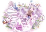  bad_id book covering_mouth crescent floral_background hat highres long_hair mary_janes michii_yuuki pantyhose patchouli_knowledge purple_eyes purple_hair robe shoes shy solo striped touhou violet_eyes white_legwear 