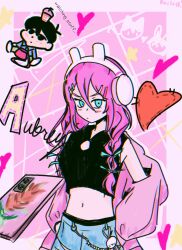  animal_ears aubrey_(birthday)_(omori) aubrey_(faraway)_(omori) aubrey_(omori) cyan_eyes half_body heart highres jacket non-web_source omori pink_hair pink_jacket rabbit rabbit_ears sunburn_(omori) sunny_(omori) 