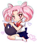  bishoujo_senshi_sailor_moon chibi_usa child kneeling long_hair luna-p pink_hair pout red_eyes sailor_dress short_twintails twintails 