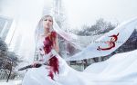  3d blonde_hair blood dress gun highres jewelry necklace official_art parasite_eve parasite_eve_the_3rd_birthday snow veil wallpaper weapon wedding_dress 