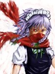  bust covering covering_face covering_mouth izayoi_sakuya maid_headdress perfect_cherry_blossom red_scarf scarf shiro467 short_hair solo touhou 