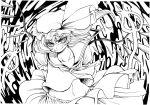  ascot flandre_scarlet hat highres laevatein midriff monochrome navel side_ponytail smile solo the_embodiment_of_scarlet_devil touhou uousa weapon wings 