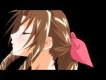  anime_coloring blush brown_hair closed_eyes eyes_closed final_fantasy final_fantasy_vii hair_ribbon hakubaikou kannazuki_no_miko matsunaga_(haku) parody ponytail ribbon simple_background solo style_parody 