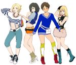  1boy 3girls annie_leonhardt black_hair blush casual christa_renz eren_jaeger fabulous mikasa_ackerman multiple_girls noeunjung93 ponytail shingeki_no_kyojin 