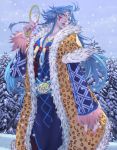  blue_eyes blue_hair braid facial_mark fur_coat fur_trim giant giantess kirine mabinogi mirror nail_polish queen royal royalty snow solo toro winter 