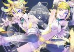  arm_warmers armpits arms_up bare_shoulders bass_clef blonde_hair blush brother_and_sister detached_sleeves fingerless_gloves gloves hair_ornament hair_ribbon hairclip headphones highres kagamine_len kagamine_len_(append) kagamine_rin kagamine_rin_(append) leg_warmers navel open_mouth ponytail popped_collar ribbon short_hair shorts siblings smile stregoicavar thigh-highs thighhighs treble_clef twins vocaloid vocaloid_append 