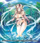  armband bikini bracelet breasts brown_hair cleavage flower hair_flower hair_ornament jewelry large_breasts long_hair magic multicolored_hair necklace ring solo splash splashing square-enix square_enix statue sun_glare swimsuit tana_(garyuh-chitai) tattoo wading water wet yuukyuu_no_sharin 