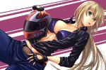  :p bikini_top blonde_hair blue_eyes breasts cleavage denim fingerless_gloves gloves headwear_removed helmet helmet_off helmet_removed jeans kaeru314 large_breasts leather leather_jacket long_hair motorcycle_helmet original sleeves_pushed_up solo tongue unzipped 