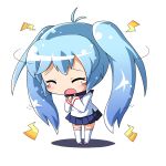  ahoge alternate_costume blue_hair chibi closed_eyes eyes_closed imaichi_moenai_ko jinnouchi_akira kobe_shimbun kobe_shinbun long_hair open_mouth school_uniform skirt solo tears thigh-highs thighhighs twintails very_long_hair zettai_ryouiki 